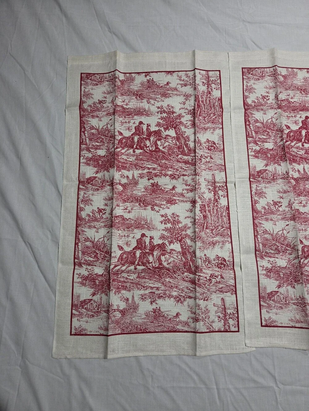 Vintage CWF Red Toile de Jouy Linen Tea Towels Set of 2
